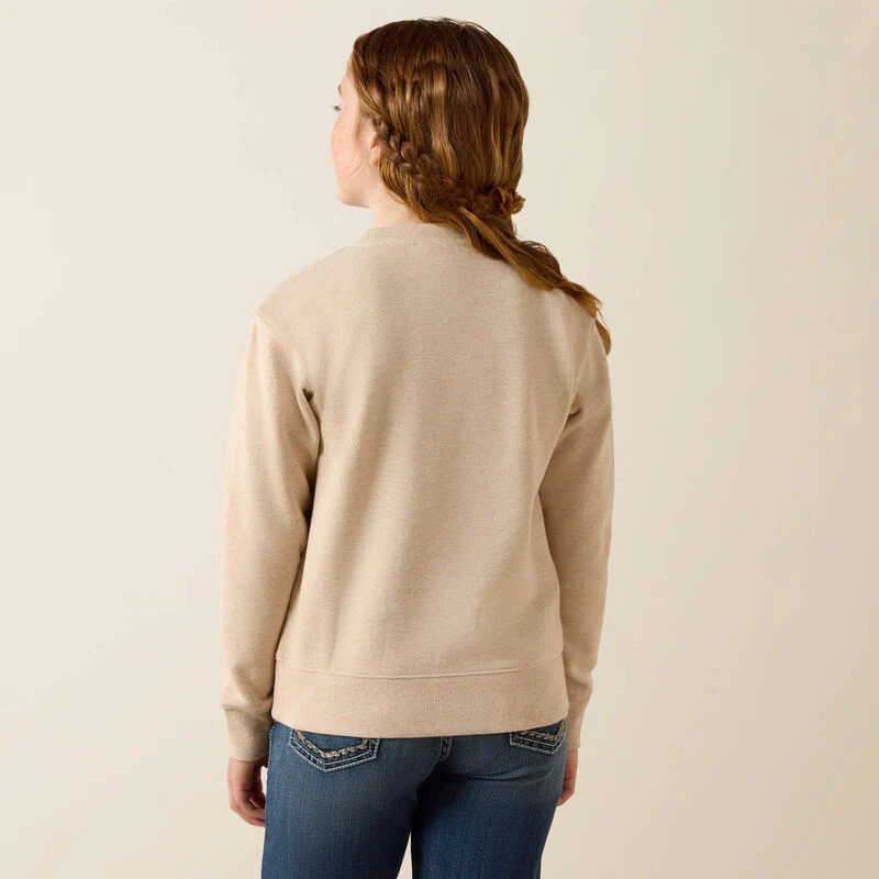 Ariat Girl's Logo Arch Sweatshirt - Oatmeal Heather - Image 2