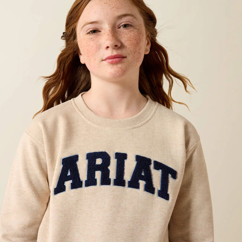 Ariat Girl's Logo Arch Sweatshirt - Oatmeal Heather - Image 3