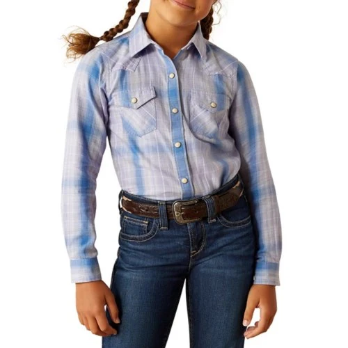 Ariat Girl's Anna Snap Long Sleeve Shirt - Sweet Lavender Plaid - Image 3