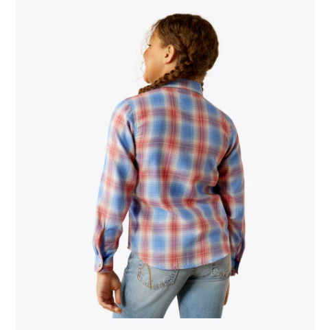 Ariat Girl's Sammy Snap Long Sleeve Shirt - Berry Plaid - Image 3