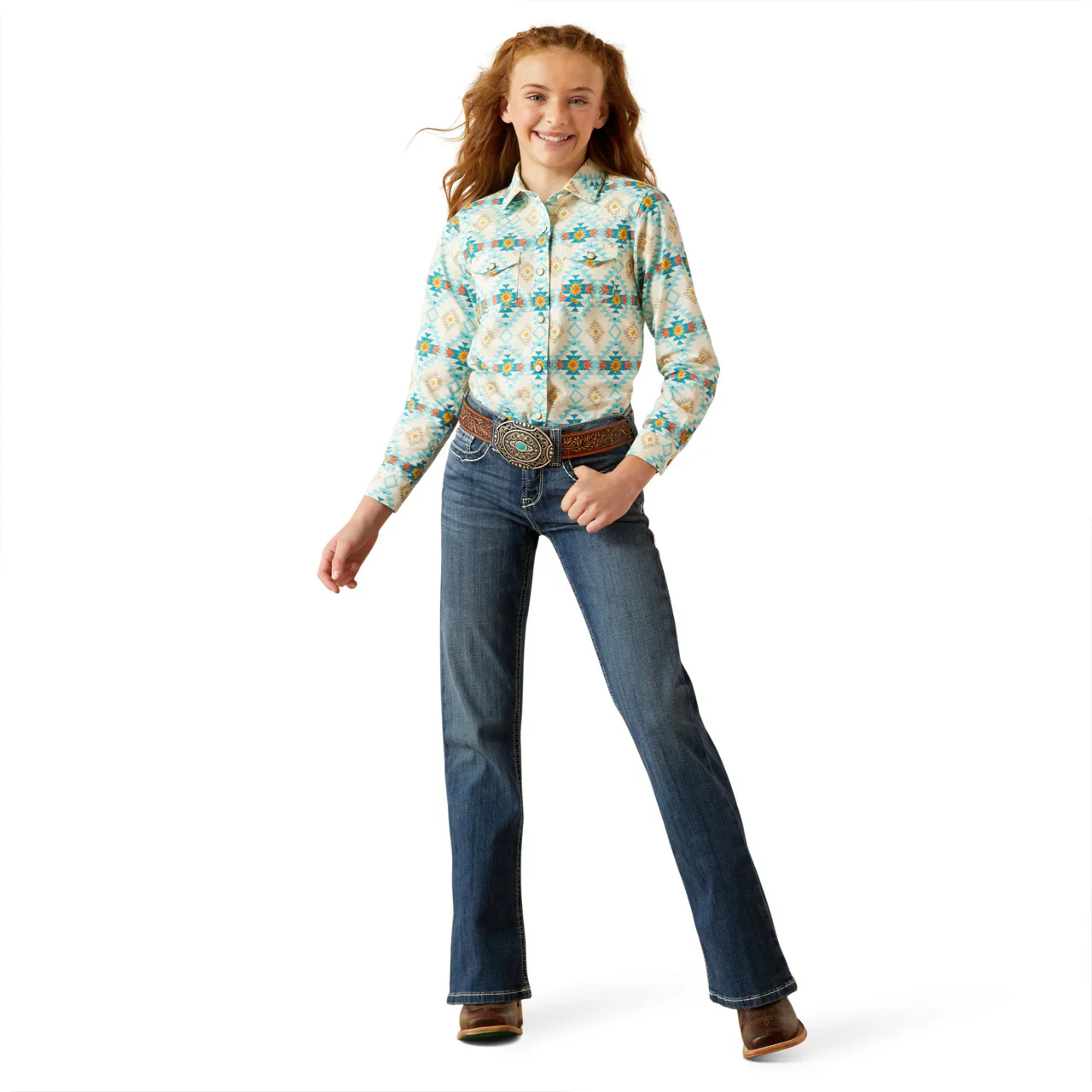 Ariat Girl's Remy Snap Long Sleeve Shirt - Cayo Print - Image 4