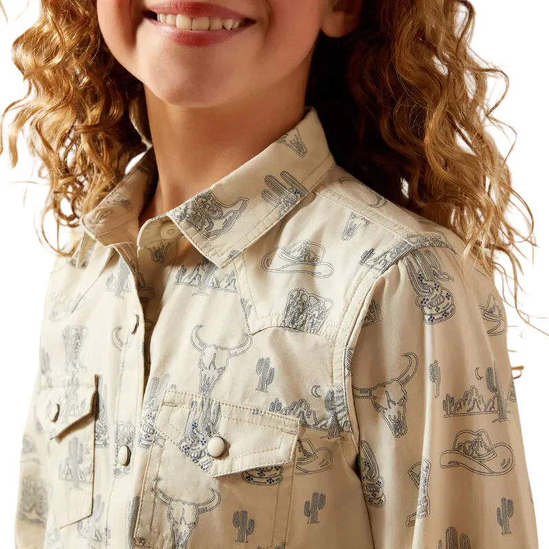 Ariat Girl's Mila Long Sleeve Snap Shirt - Desert Print - Image 3