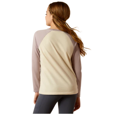 Ariat Girl's Pony Script Baseball Long Sleeve Shirt - Natural/Purple Dove Heather - Image 2