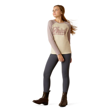 Ariat Girl's Pony Script Baseball Long Sleeve Shirt - Natural/Purple Dove Heather - Image 4