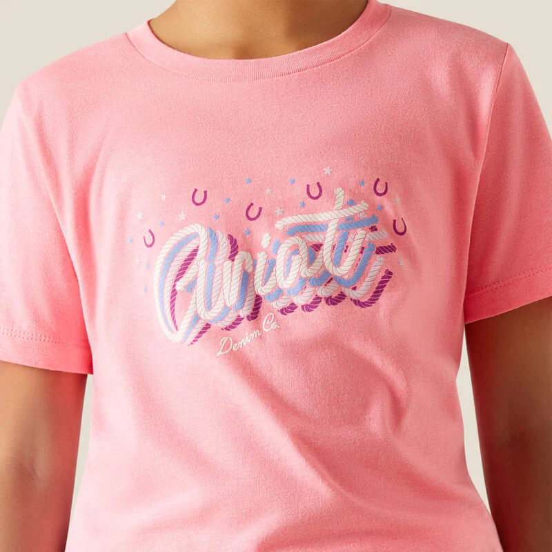 Ariat Girl's Rainbow Script T-Shirt - Neon Pink Heather - Image 4