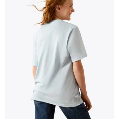 Ariat Girl's Short Sleeve Born to Farm Tee Shirt- Sky Blue - Image 2