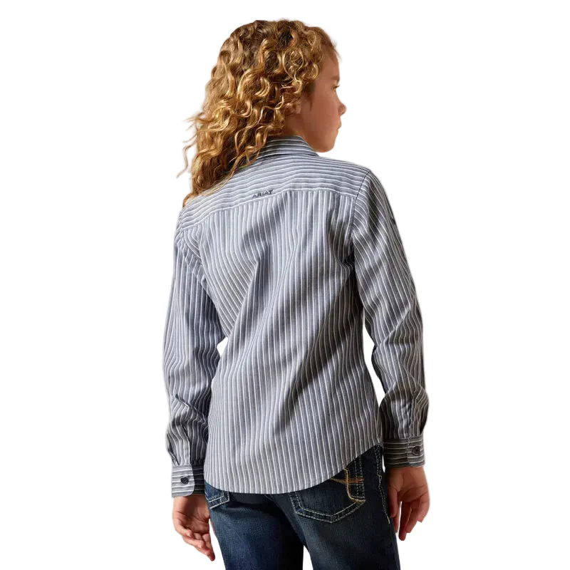 Ariat Girl's Team Kirby Long Sleeve Shirt - Dress Blue Stripe - Image 2
