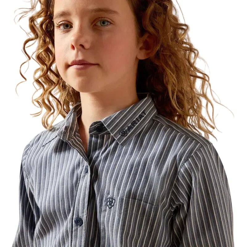 Ariat Girl's Team Kirby Long Sleeve Shirt - Dress Blue Stripe - Image 3