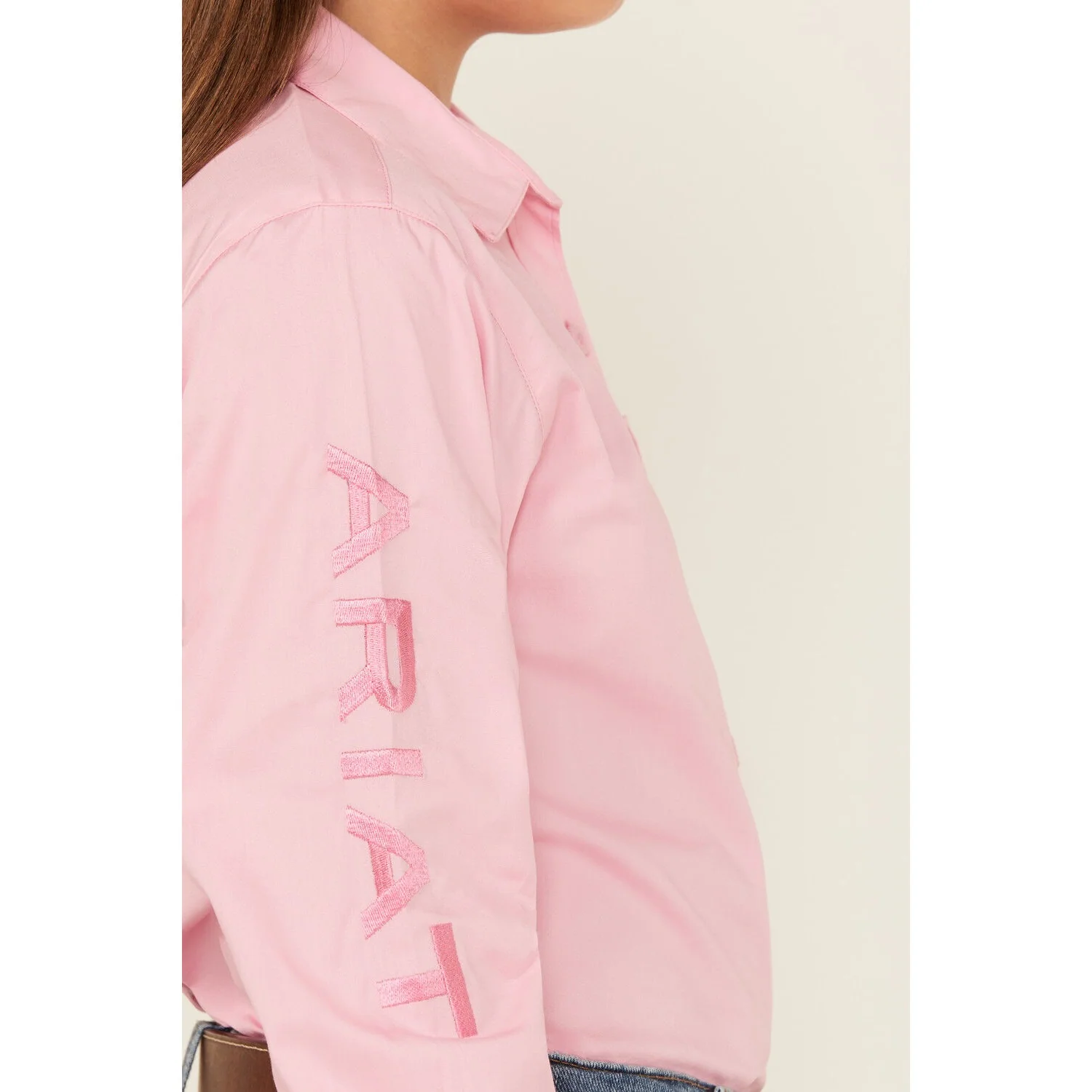 Ariat Girl's Team Kirby Long Sleeve Shirt - Pink - Image 3