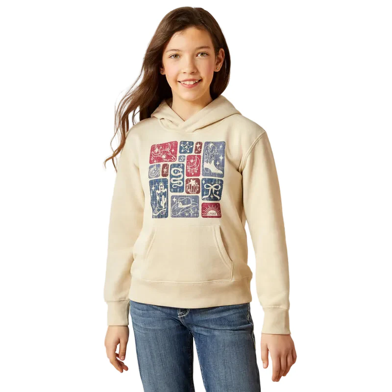 Ariat Girl's Western Blocks Long Sleeve Hoodie - Oyster Grey