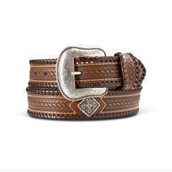 Ariat Men's 1 1/2"  Whip Stitch Belt- Lace Brown