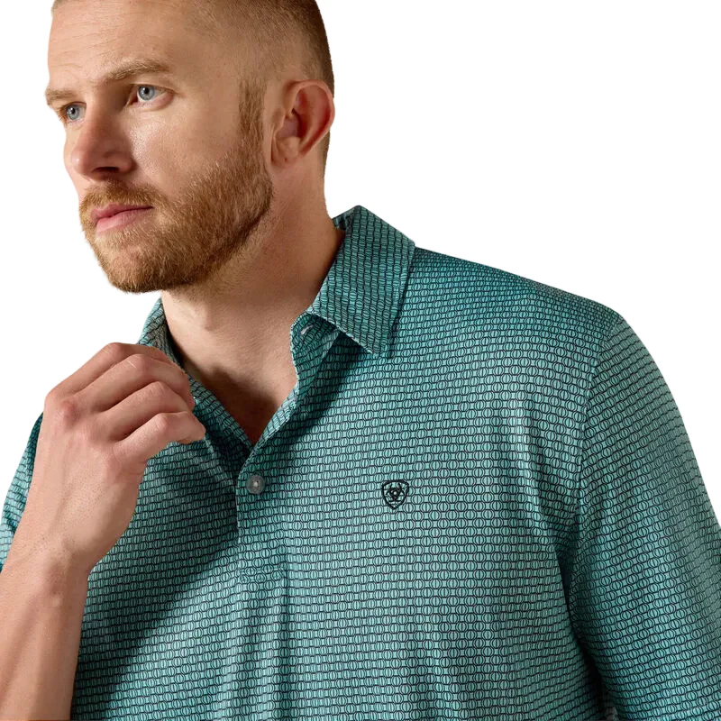 Ariat Men's All Over Print Short Sleeve Polo Shirt - Angel Blue Mod Geo Print - Image 3