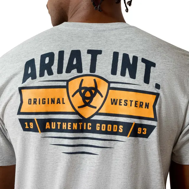 Ariat Men's Banner Badge Short Sleeve Tee Shirt - Grey Heather - Image 2