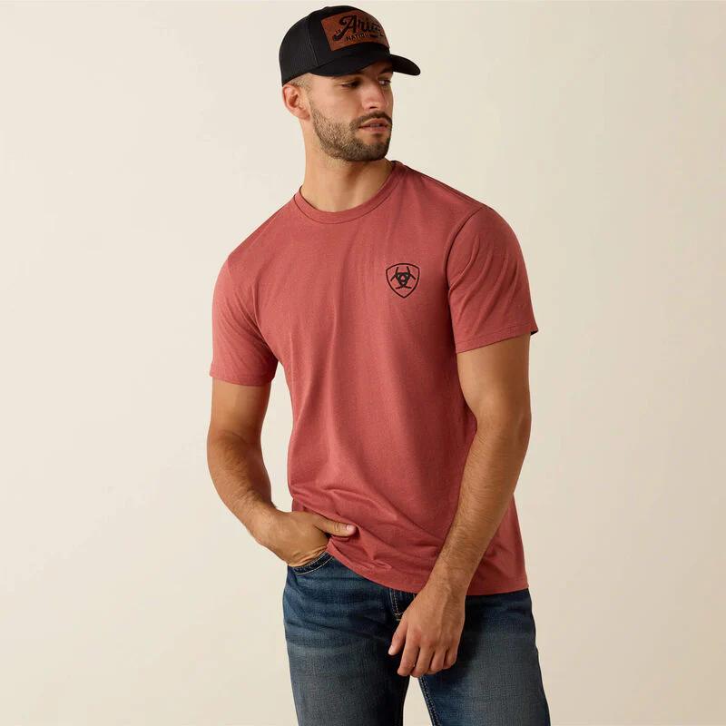 Ariat Men's Banner Badge Short Sleeve Tee Shirt - Red Clay Heather - Image 3