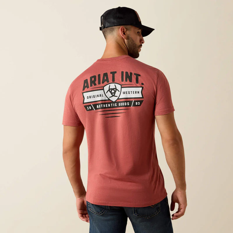 Ariat Men's Banner Badge Short Sleeve Tee Shirt - Red Clay Heather - Image 4