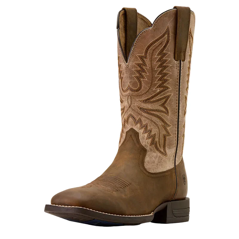 Ariat Men's Brush Creek Wide Square Toe Cowboy Boot - Aged Tan/Smokey Taupe