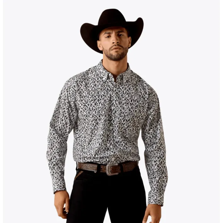Ariat Men's Casual Scroll Print Team Long Sleeve Shirt - White/Grey