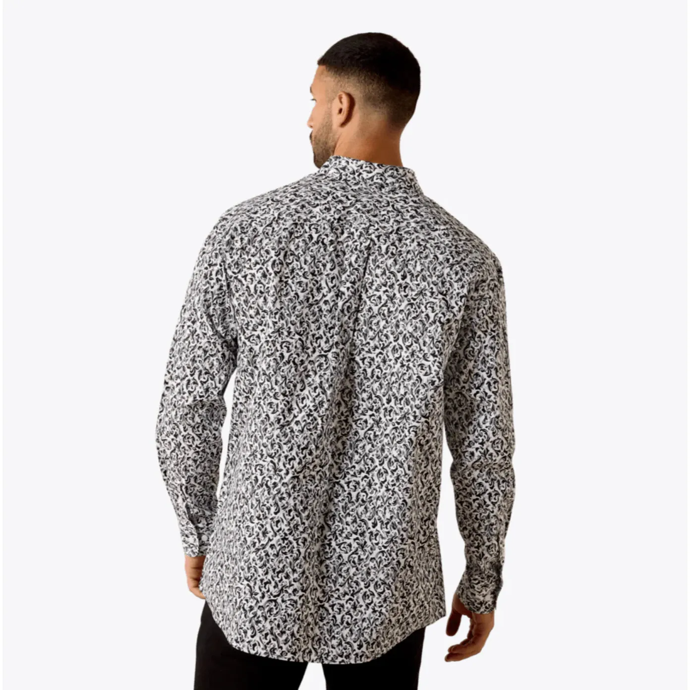 Ariat Men's Casual Scroll Print Team Long Sleeve Shirt - White/Grey - Image 2