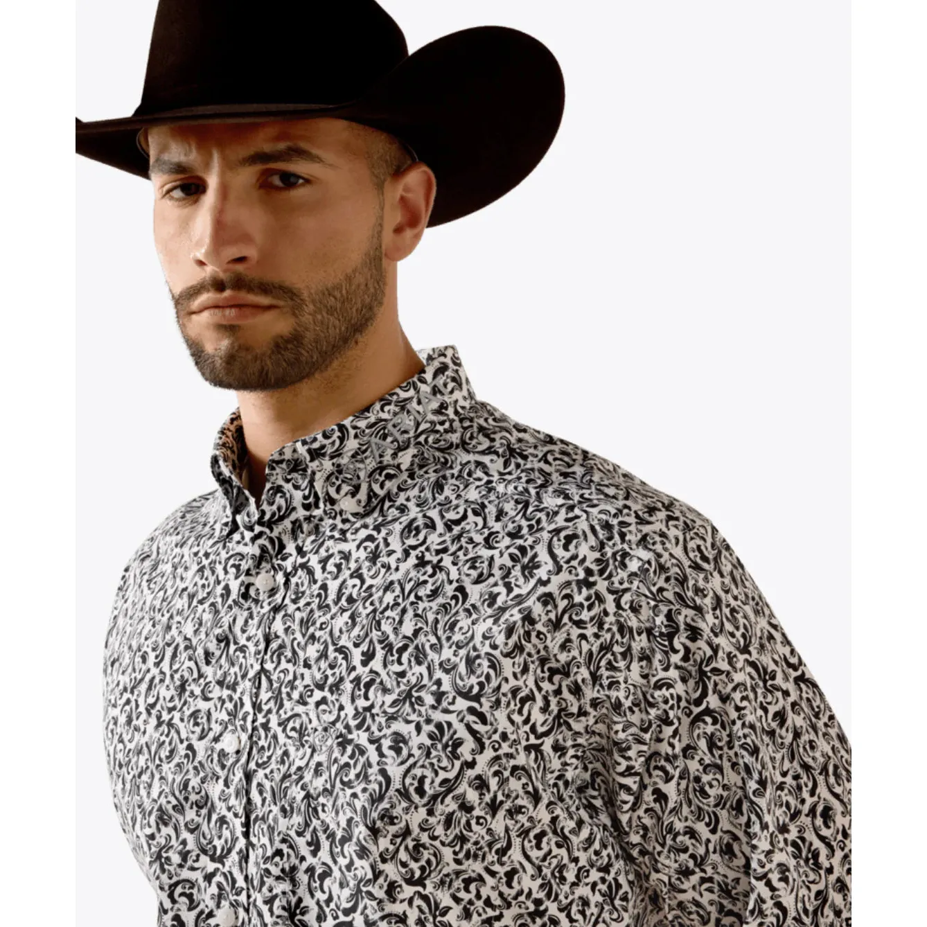 Ariat Men's Casual Scroll Print Team Long Sleeve Shirt - White/Grey - Image 3