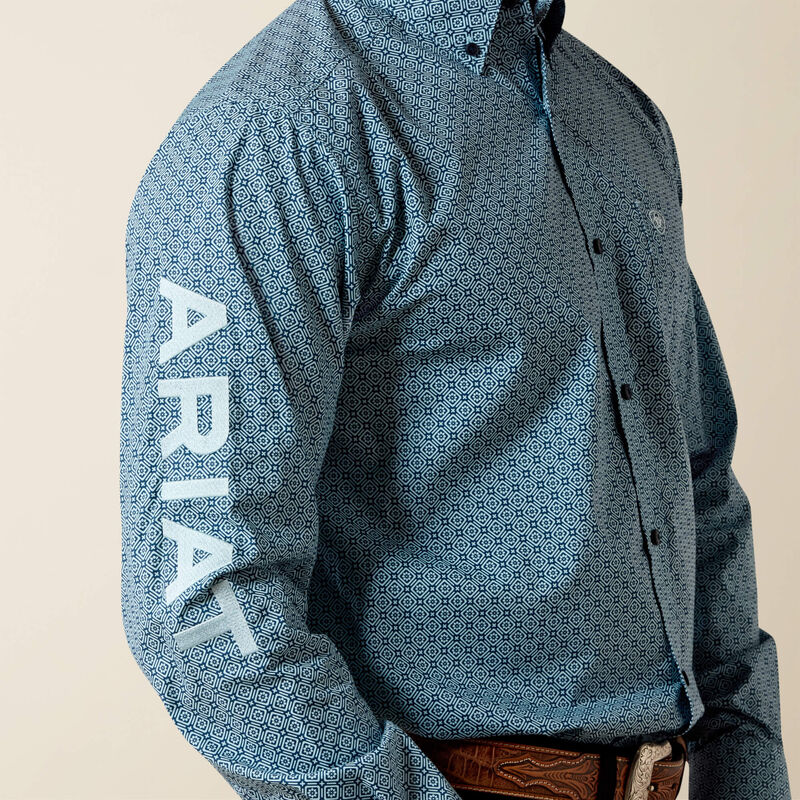 Ariat Men's Casual Team Jansen Long Sleeve Shirt - Navy/Light Blue - Image 3