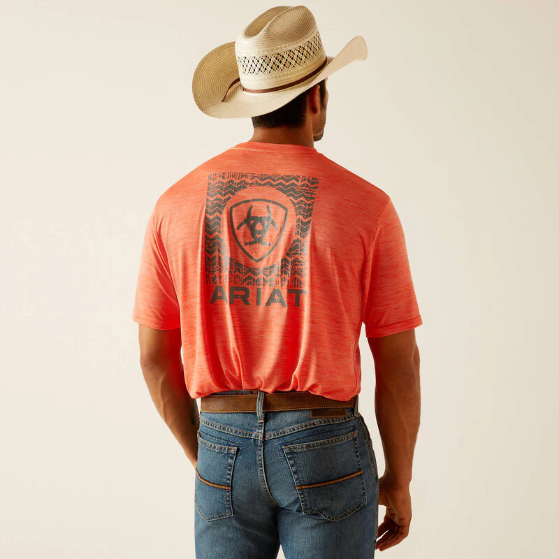 Ariat Men's Charger Ariat Southwest Shield Short Sleeve T-Shirt - Hot Coral - Image 2