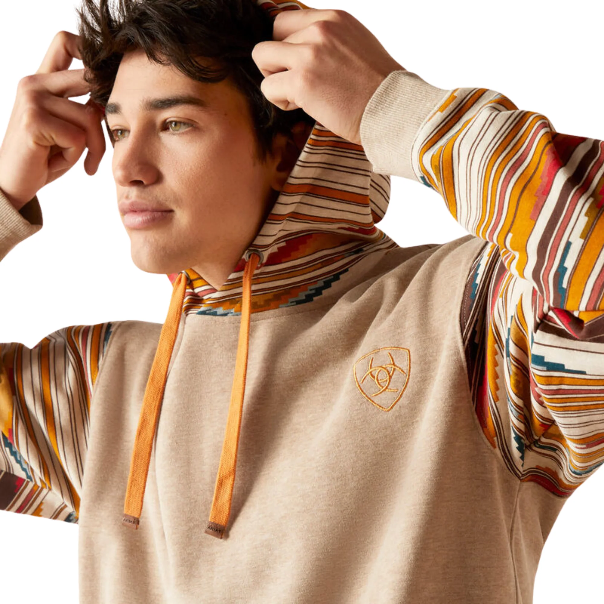 Ariat Men's Colour Blocked Chimayo Hoodie - Beige - Image 4