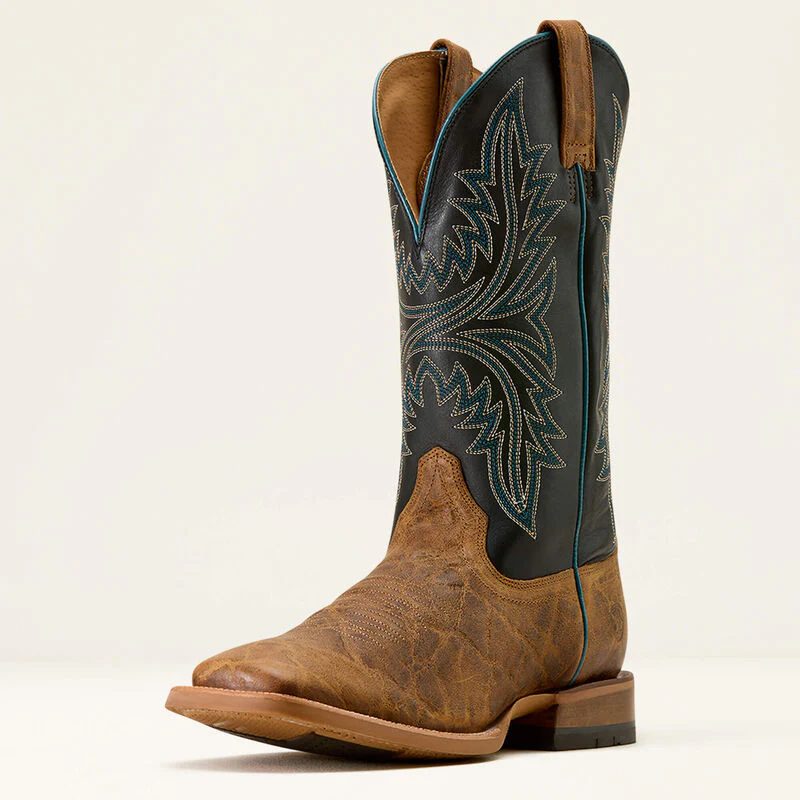 Ariat Men's Cowhand Wide Square Toe Cowboy Boot- Smoked Tan/ True Black