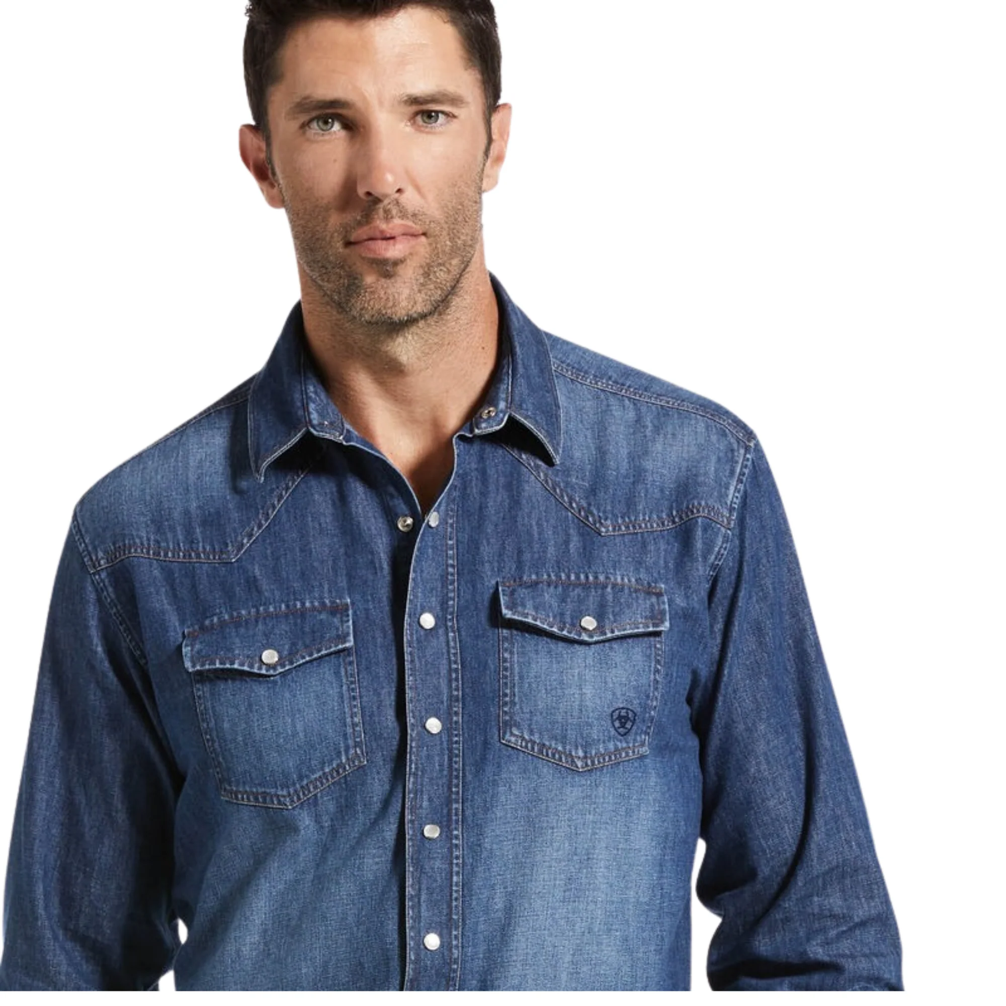 Ariat Men's Denim Retro Long Sleeve Shirt - Stone - Image 2