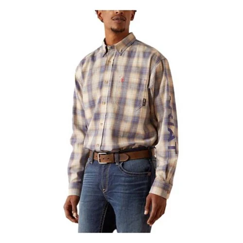Ariat Men's FR Crenshaw Logo Long Sleeve Work Shirt- Moonbeam - Image 3