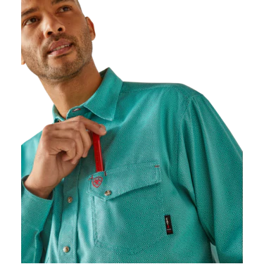 Ariat Men's FR Havoc Snap Work Shirt - Pool Blue - Image 3