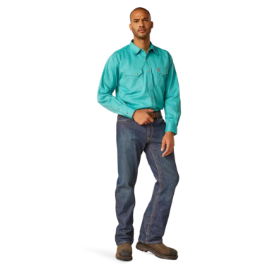 Ariat Men's FR Havoc Snap Work Shirt - Pool Blue - Image 4