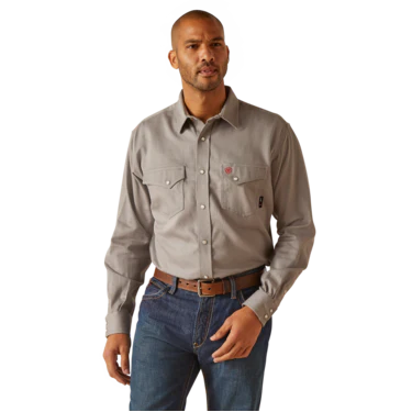 Ariat Men's FR Solid Classic Fit Snap Work Shirt - Silver Fox