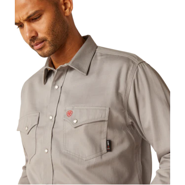Ariat Men's FR Solid Classic Fit Snap Work Shirt - Silver Fox - Image 3