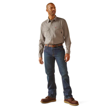 Ariat Men's FR Solid Classic Fit Snap Work Shirt - Silver Fox - Image 4