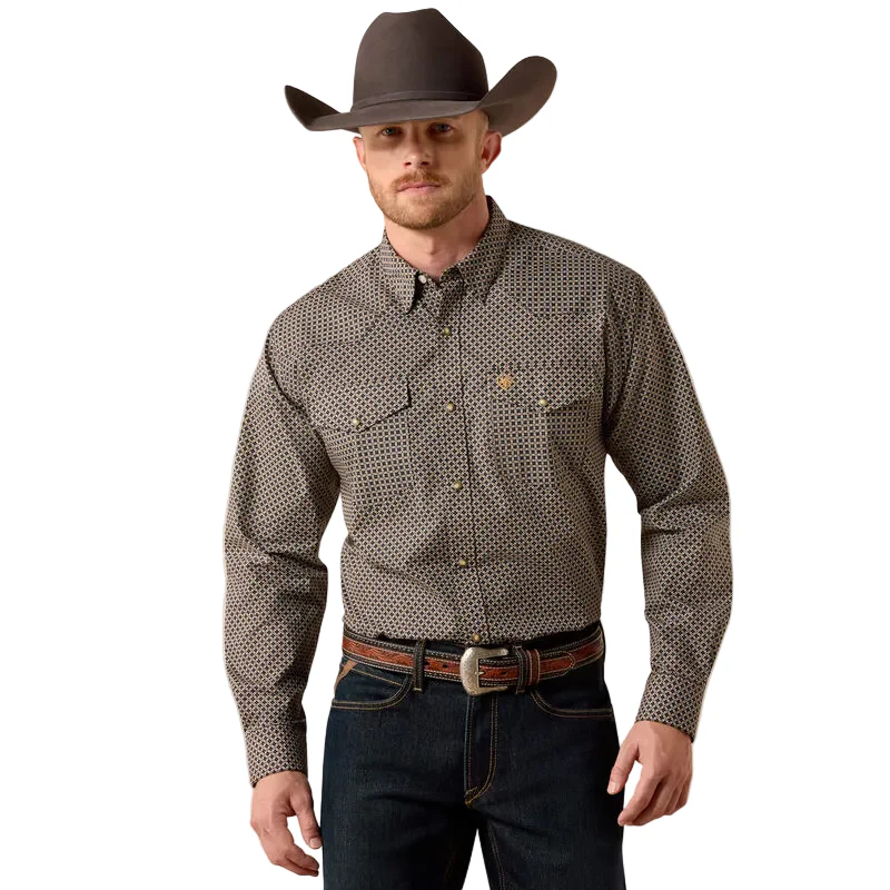 Ariat Men's Frey Long Sleeve Snap Geo Print Shirt- White