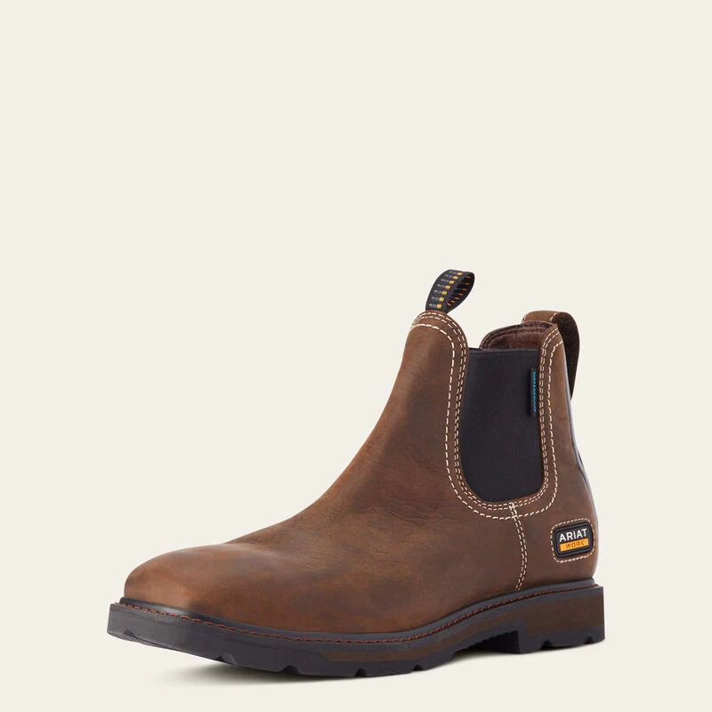 Ariat Men's Groundbreaker Chelsea Wide Square Toe Waterproof Work Boots - Dark Brown