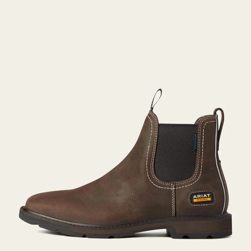 Ariat Men's Groundbreaker Chelsea Wide Square Toe Waterproof Work Boots - Dark Brown - Image 2