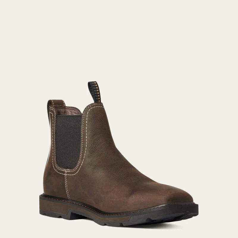 Ariat Men's Groundbreaker Chelsea Wide Square Toe Waterproof Work Boots - Dark Brown - Image 6
