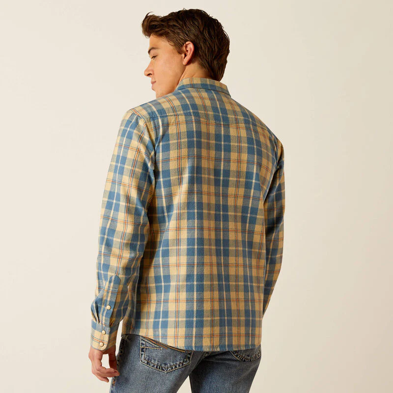 Ariat Men's Harlem Retro Snap Plaid Long Sleeve Shirt- Pale Khaki - Image 2