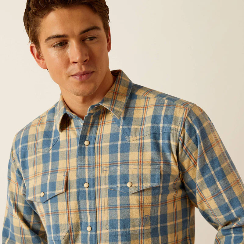 Ariat Men's Harlem Retro Snap Plaid Long Sleeve Shirt- Pale Khaki - Image 4