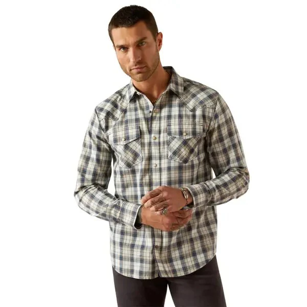 Ariat Men's Hampton Long Sleeve  Retro Fit Over Shirt - Navy - Image 3