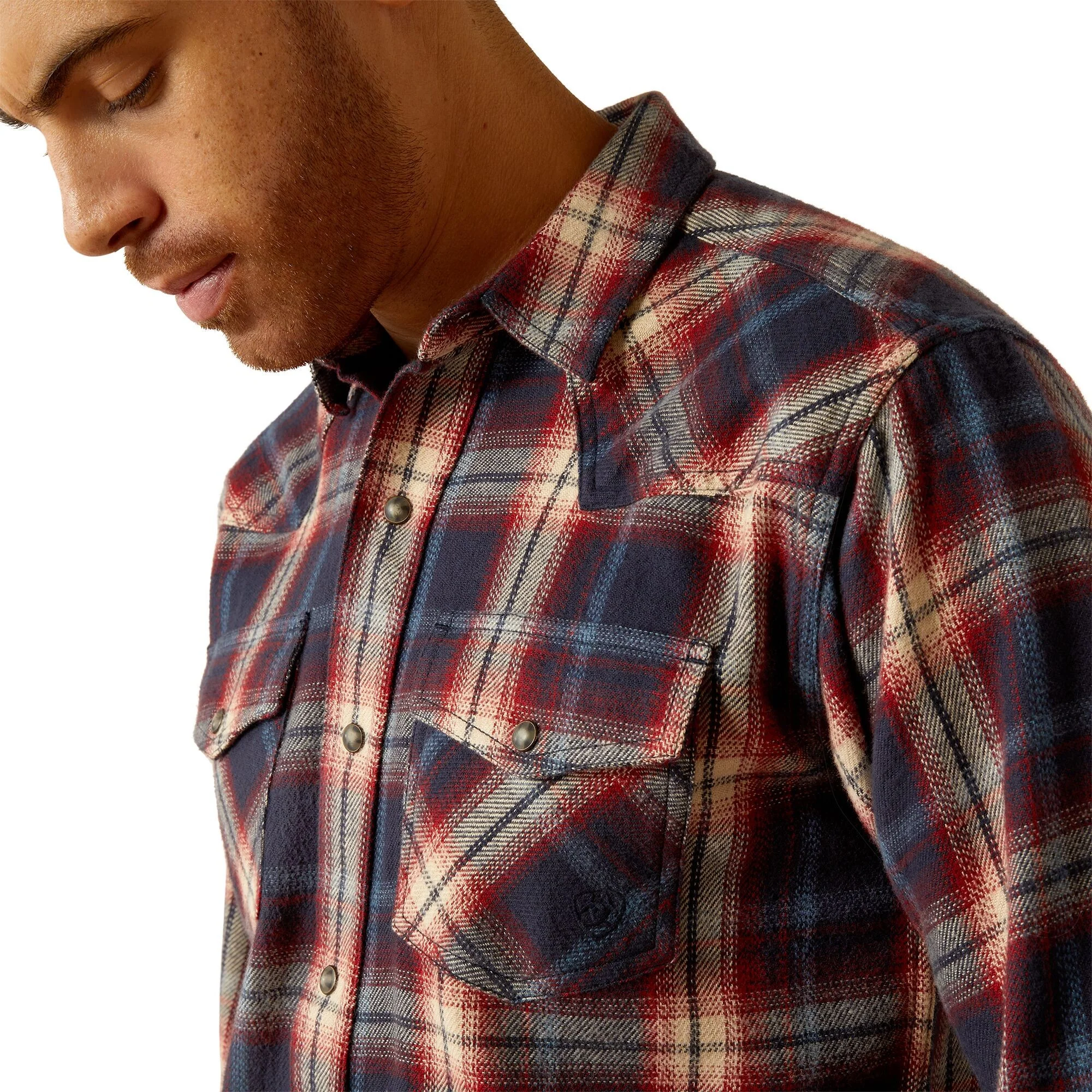 Ariat Men's Hardy Retro Snap Long Sleeve Shirt- Maritime Blue - Image 2