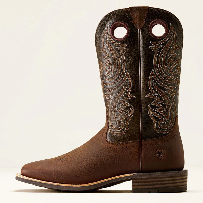 Ariat Men's Highland Toughstock Wide Square Toe Cowboy Boot-Brown Oiled Rowdy/ Timber Olive - Image 2
