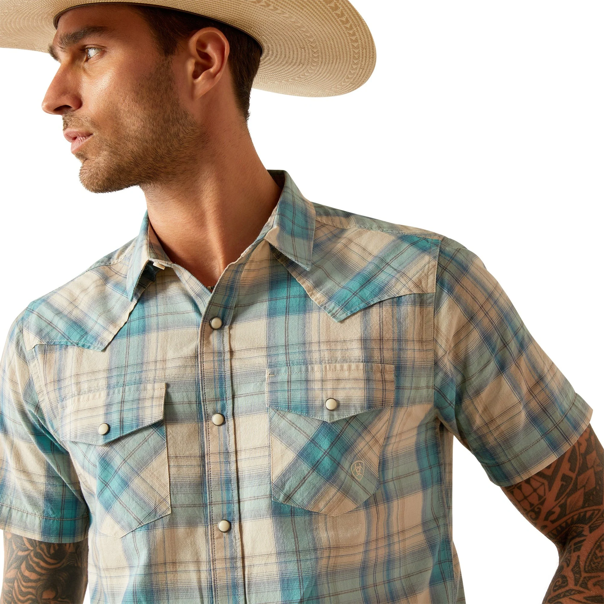 Ariat Men's Howland Short Sleeve Retro Fit Shirt- Turquoise - Image 2