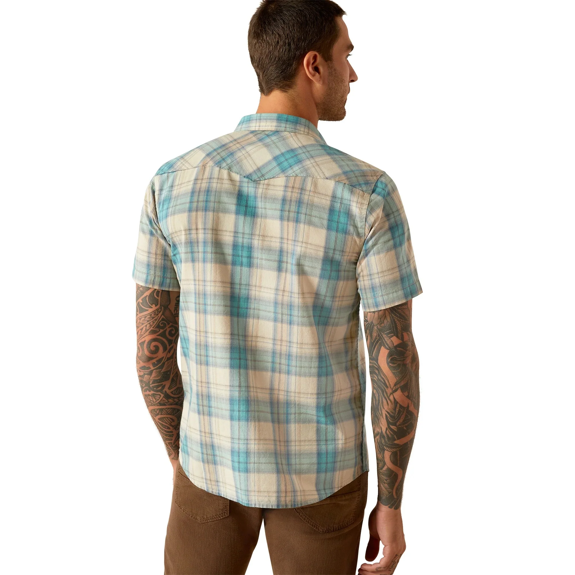 Ariat Men's Howland Short Sleeve Retro Fit Shirt- Turquoise - Image 3