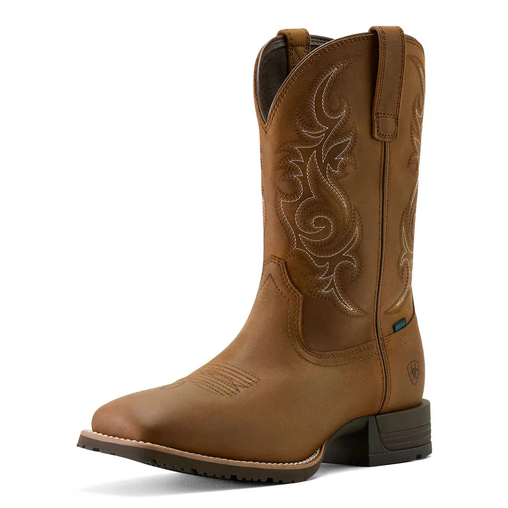 Ariat Men's Hybrid Ranchway Waterproof Wide Square Toe Cowboy Boot- Distressed Brown - Image 2