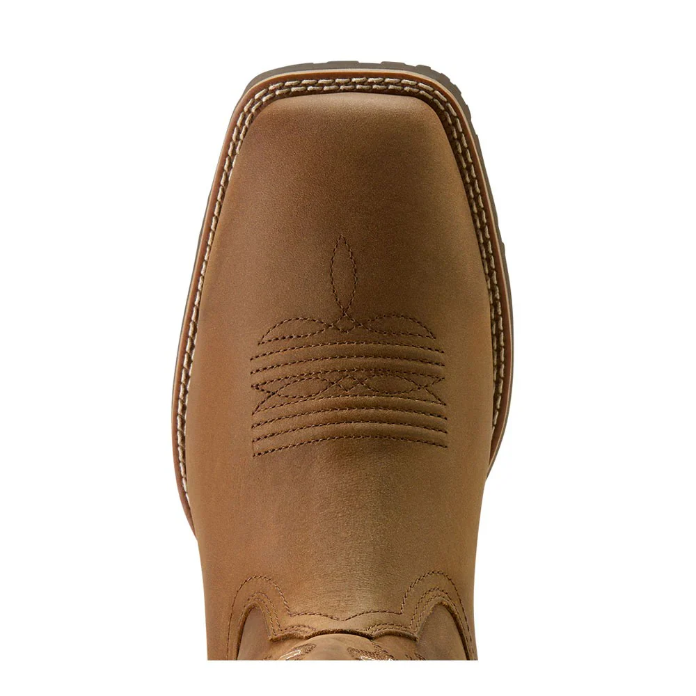 Ariat Men's Hybrid Ranchway Waterproof Wide Square Toe Cowboy Boot- Distressed Brown - Image 4