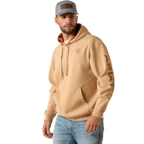 Ariat Men's Logo Long Sleeve Hoodie - Tan Heather