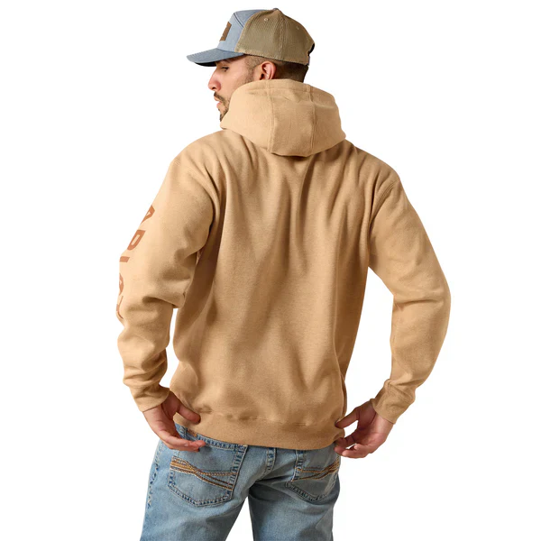 Ariat Men's Logo Long Sleeve Hoodie - Tan Heather - Image 2