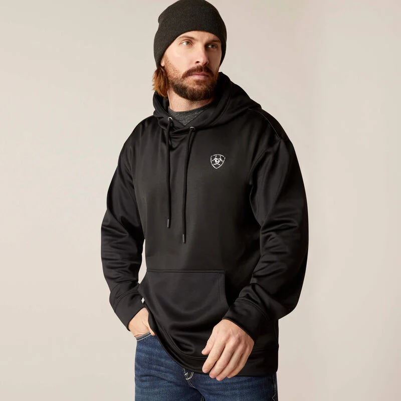 Ariat Men's Logo Tek Fleece Hoodie - Black - Image 2